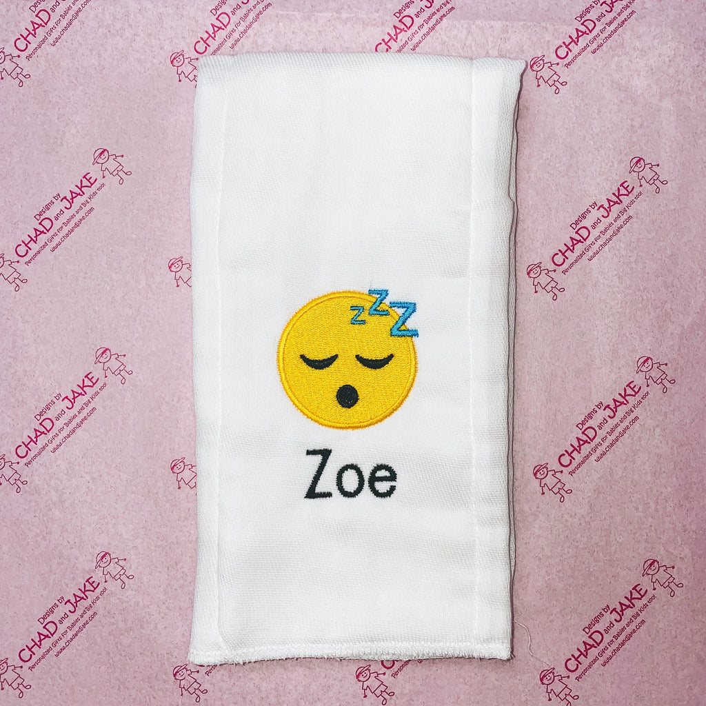 Personalized Sleeping Face Emoji Burp Cloth - Designs by Chad & Jake