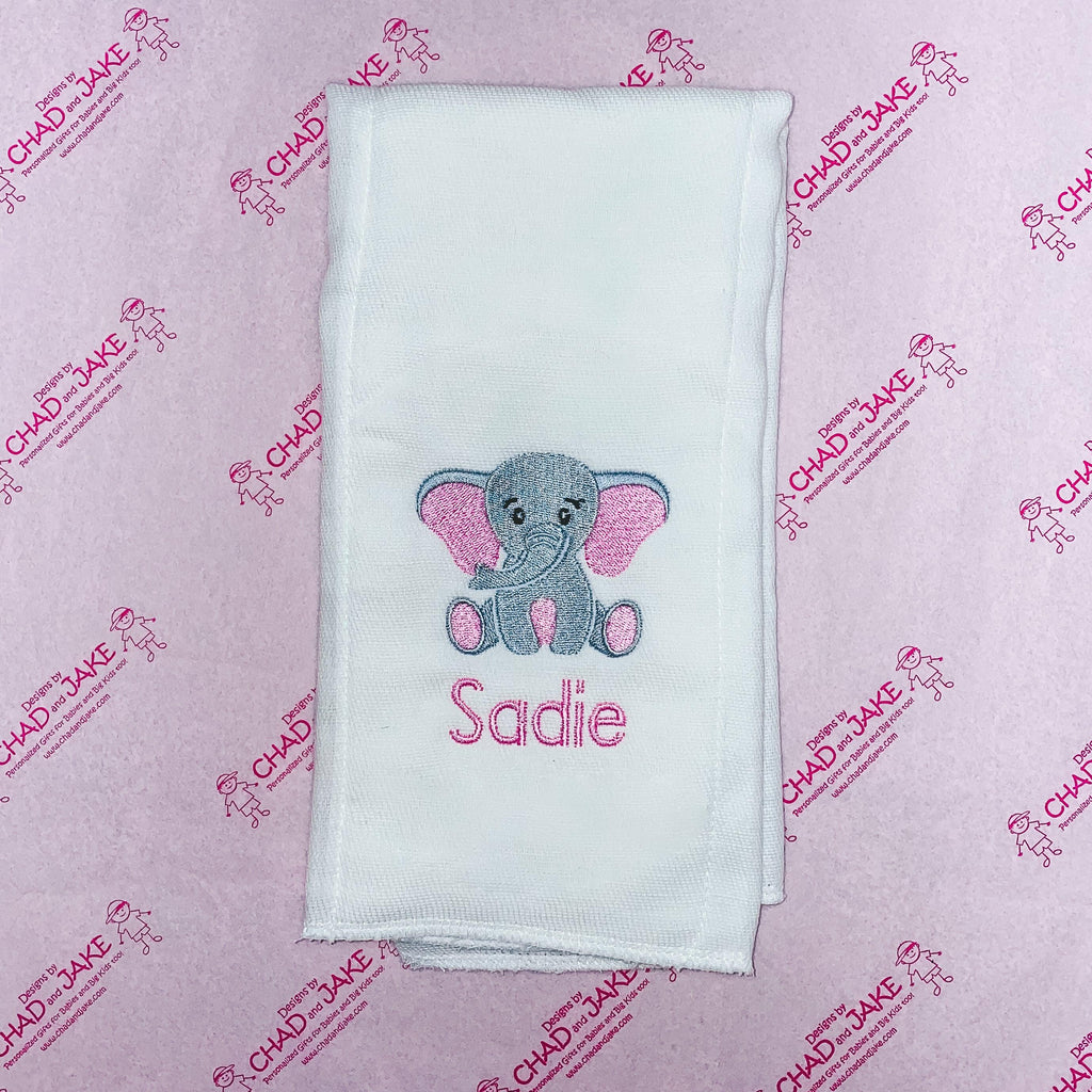 Personalized Elephant Pink Design Burp Cloth - Designs by Chad & Jake