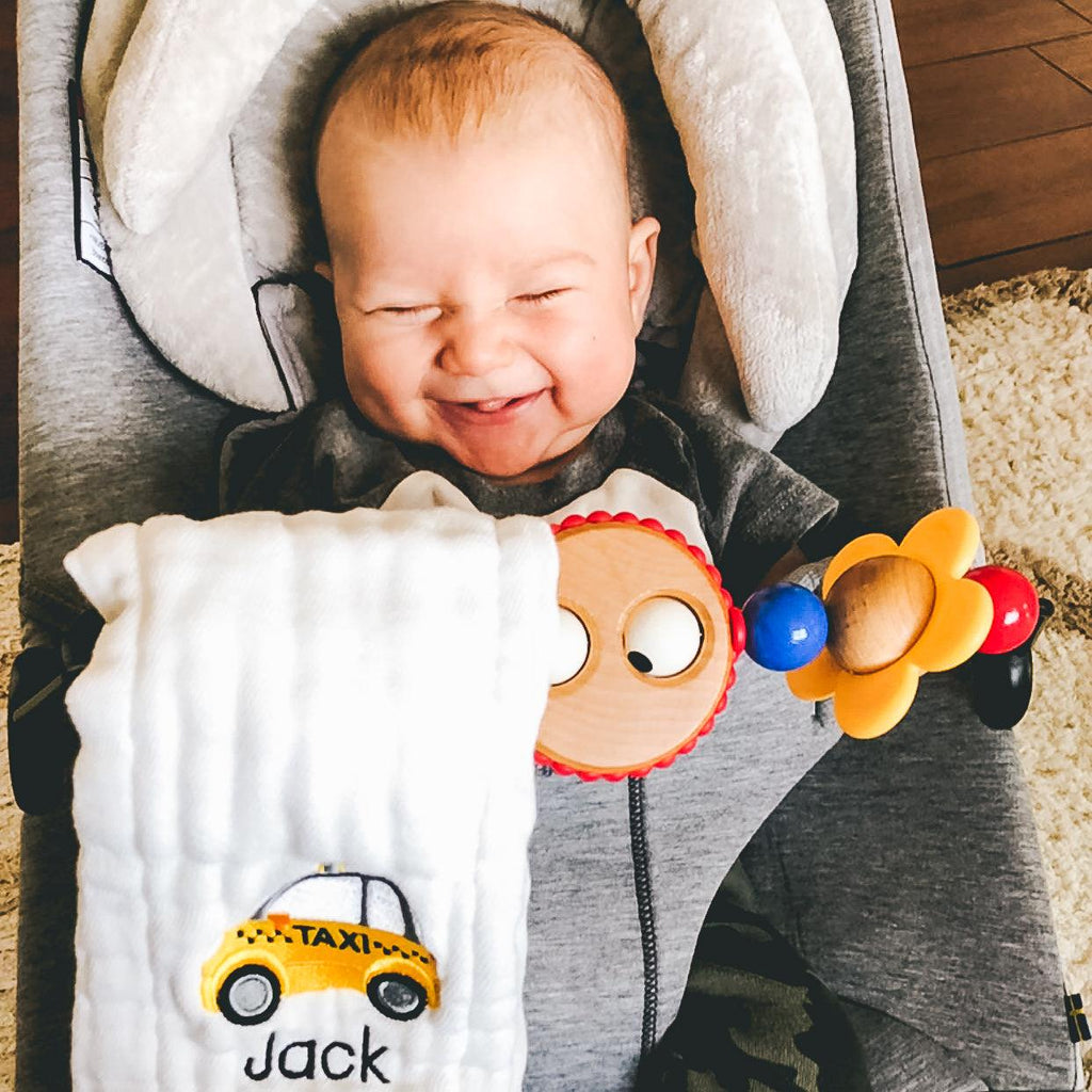 Personalized Taxi Emoji Burp Cloth - Designs by Chad & Jake