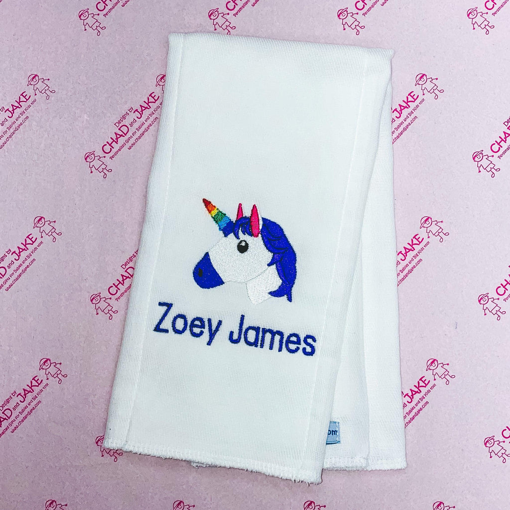 Personalized Unicorn Emoji Burp Cloth - Designs by Chad & Jake