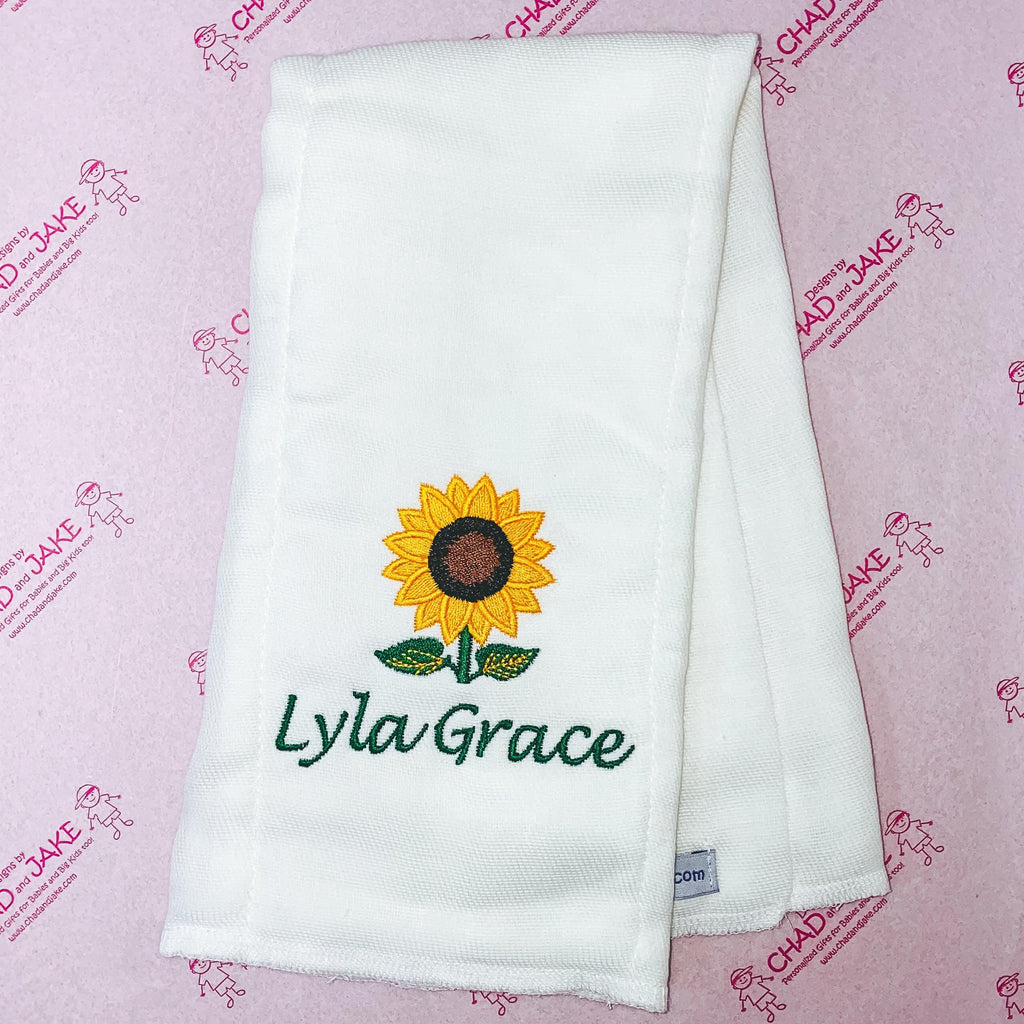 Personalized Sunflower Emoji Burp Cloth - Designs by Chad & Jake