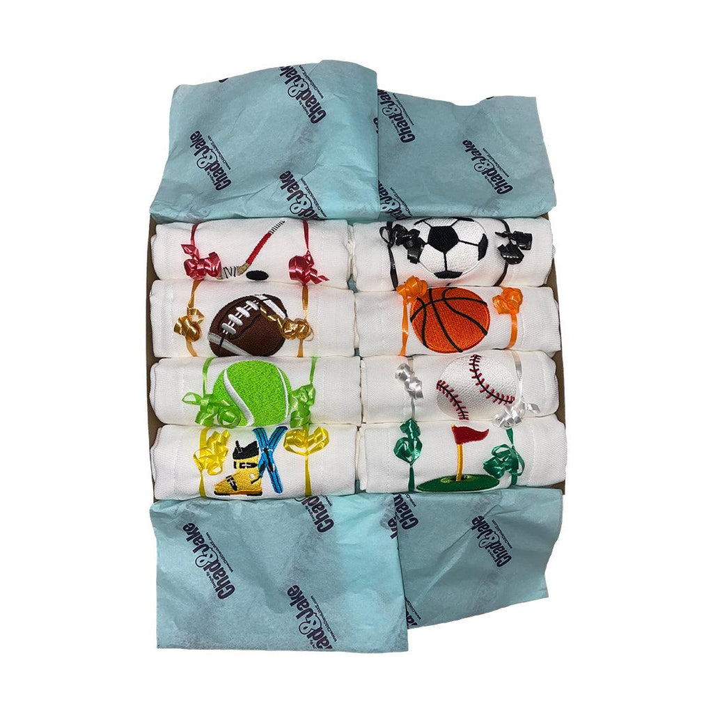 Personalized Emoji Burp Cloth - 8 Pack Sports Gift Box - Designs by Chad & Jake