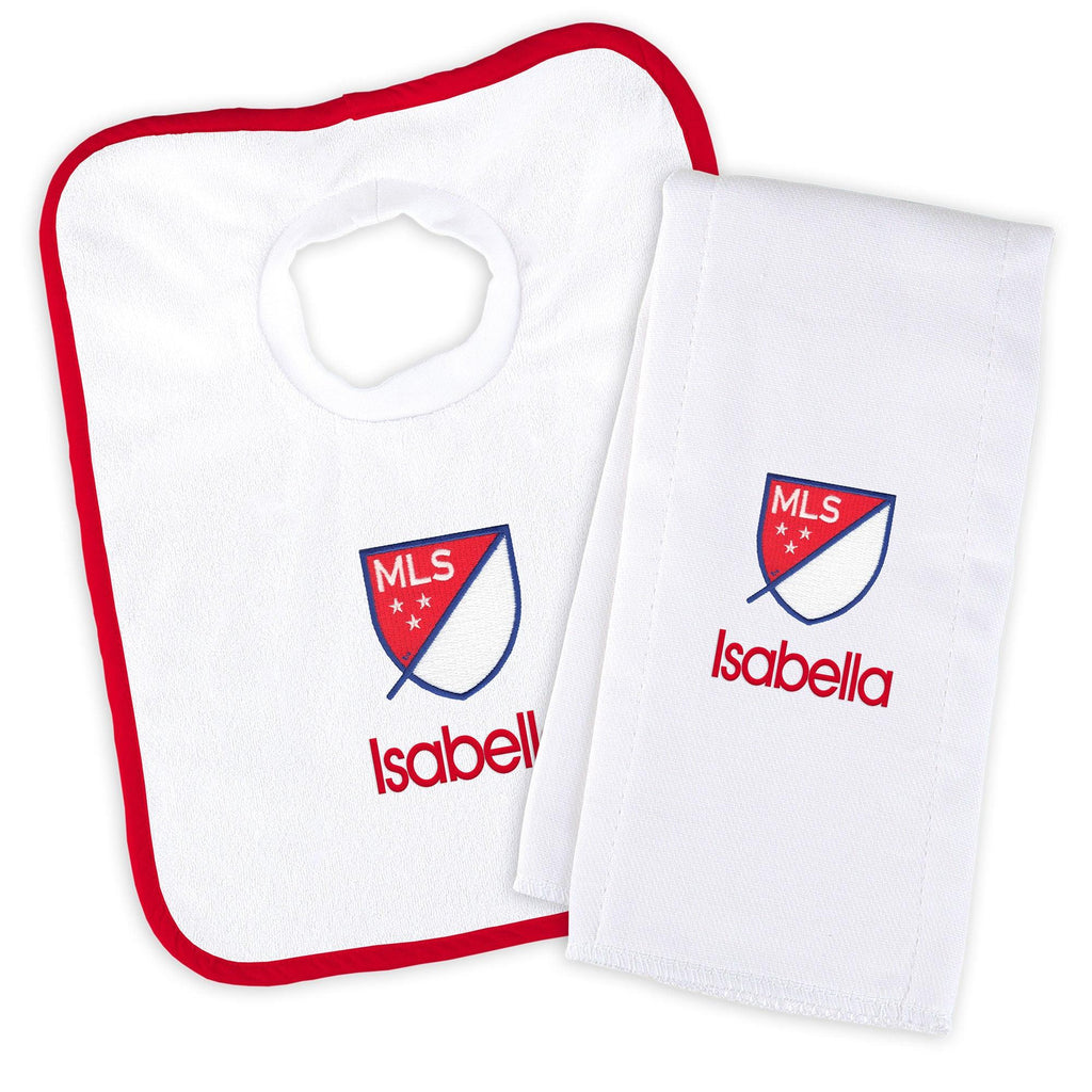 Personalized MLS Crest Bib and Burp Cloth Set - Designs by Chad & Jake