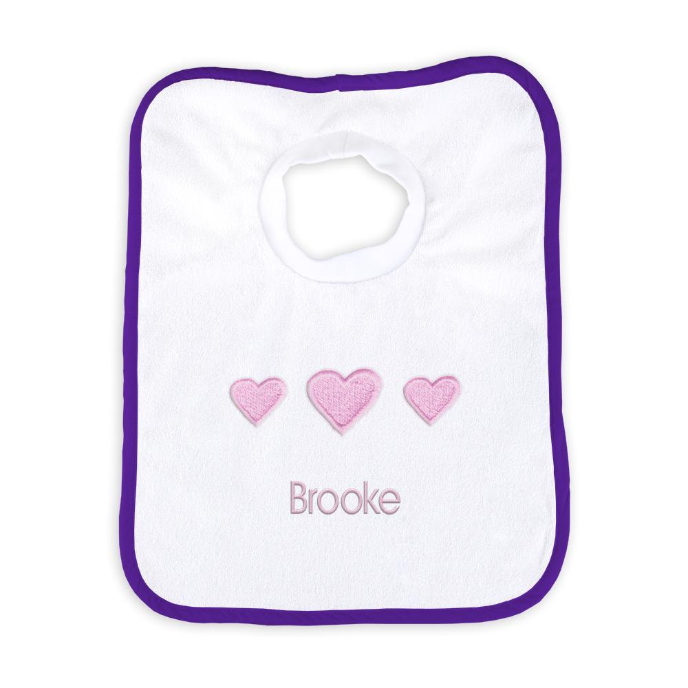 Personalized Basic Bib with Three Hearts - Designs by Chad & Jake