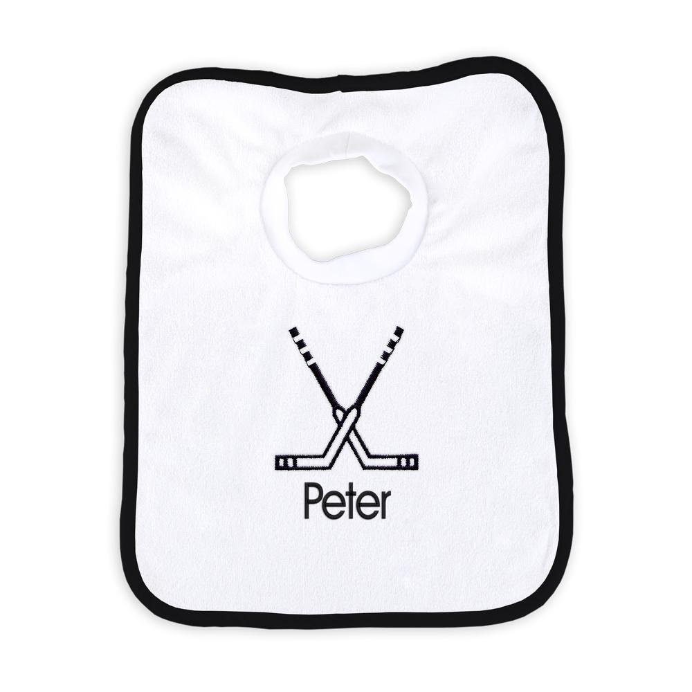 Personalized Basic Bib with Hockey Sticks - Designs by Chad & Jake