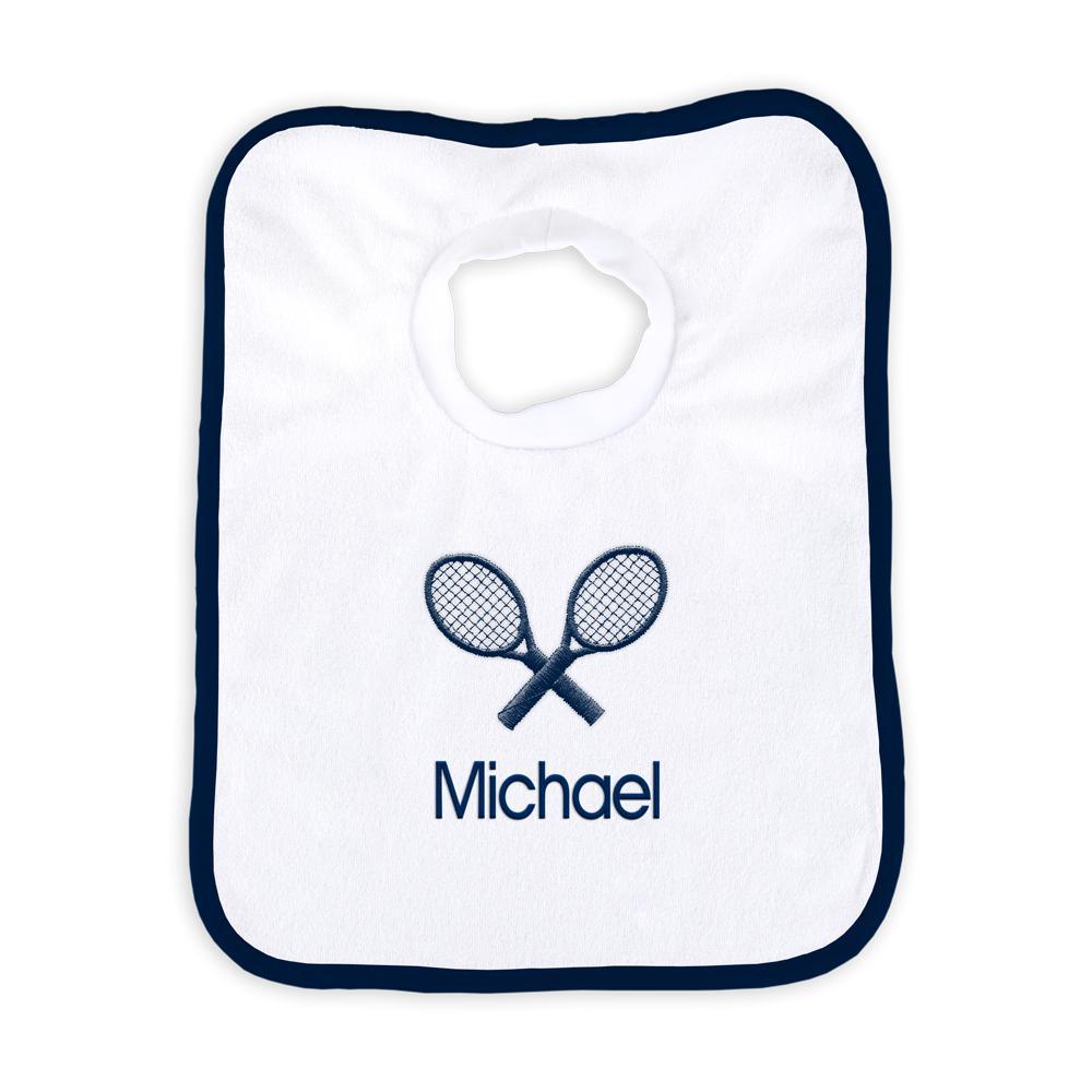 Personalized Basic Bib with Tennis Rackets - Designs by Chad & Jake