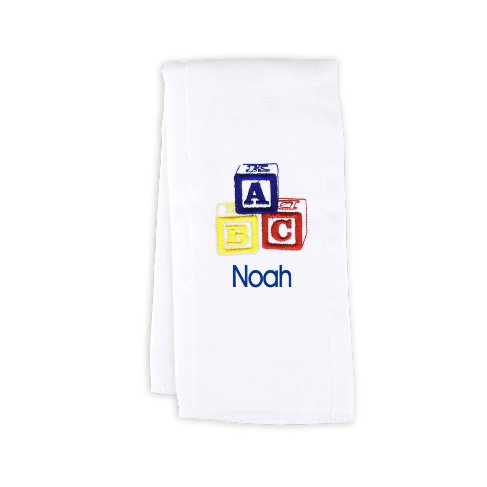 Personalized Burp Cloth with ABC Blocks - Designs by Chad & Jake