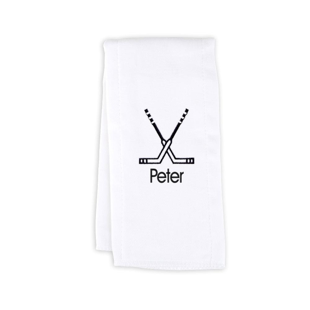 Personalized Burp Cloth with Hockey Sticks - Designs by Chad & Jake