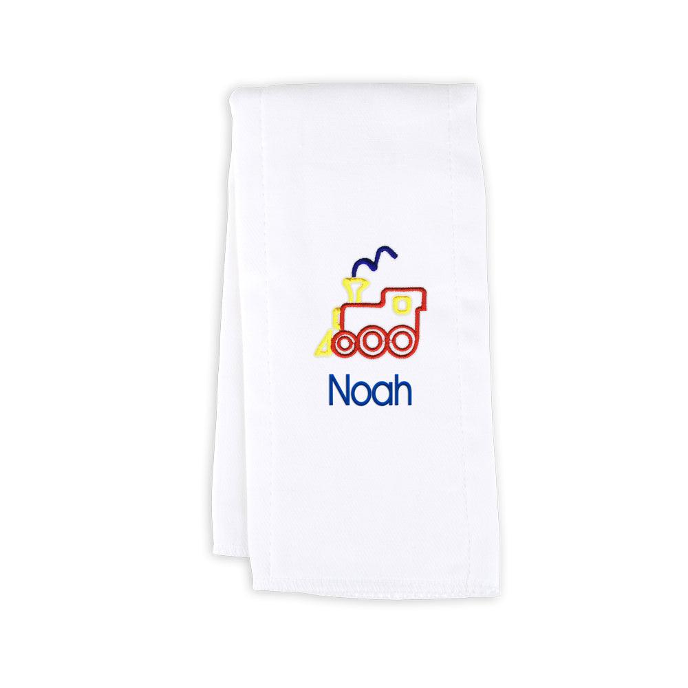 Personalized Burp Cloth with Train - Designs by Chad & Jake