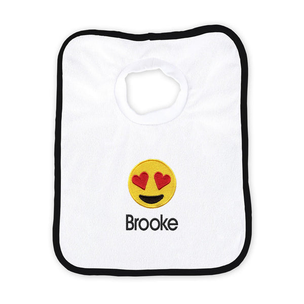 Personalized Smiling Face Smiling Eyes Emoji Bib – Designs by Chad