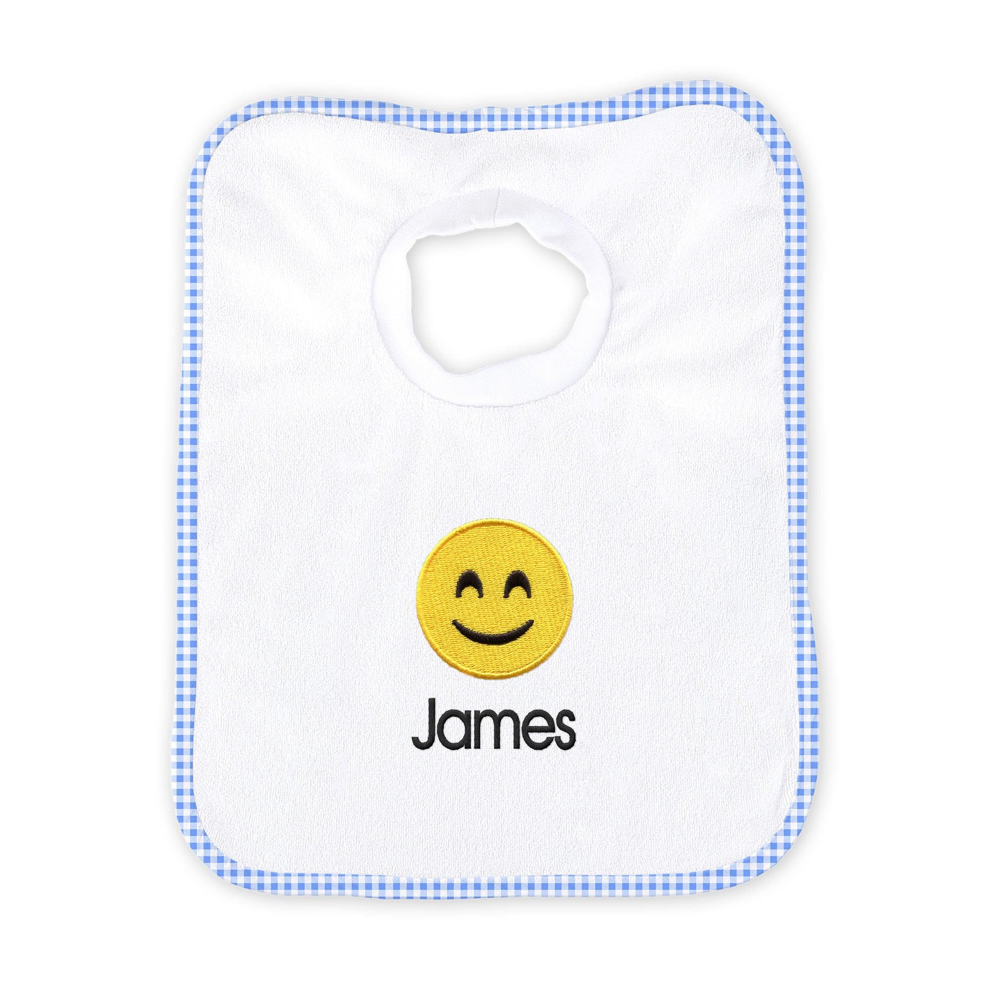 Personalized Smiling Face Smiling Eyes Emoji Bib – Designs by Chad