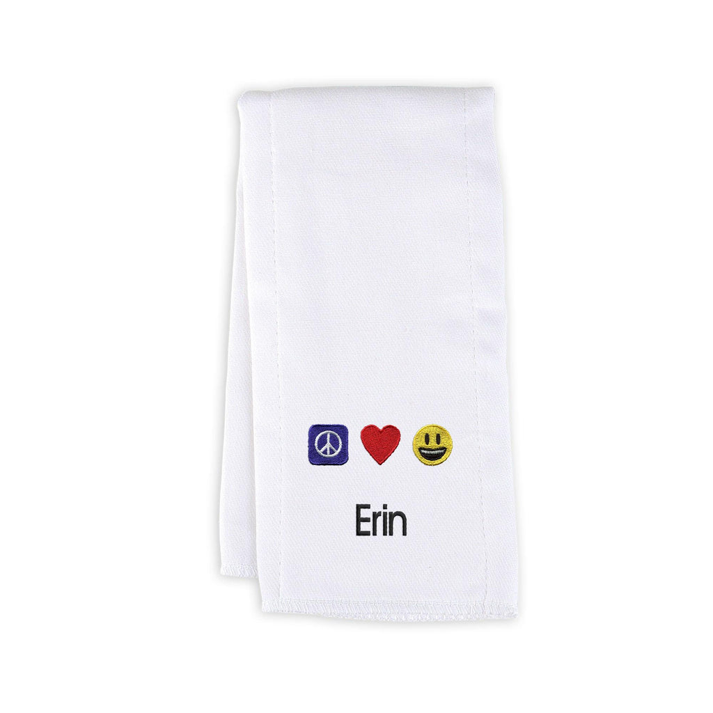Personalized Peace Heart Smile Emoji Burp Cloth - Designs by Chad & Jake