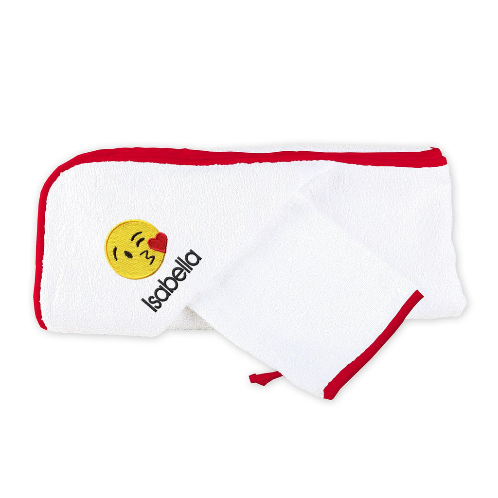 Personalized Blowing Kiss Emoji Hooded Towel Set - Designs by Chad & Jake