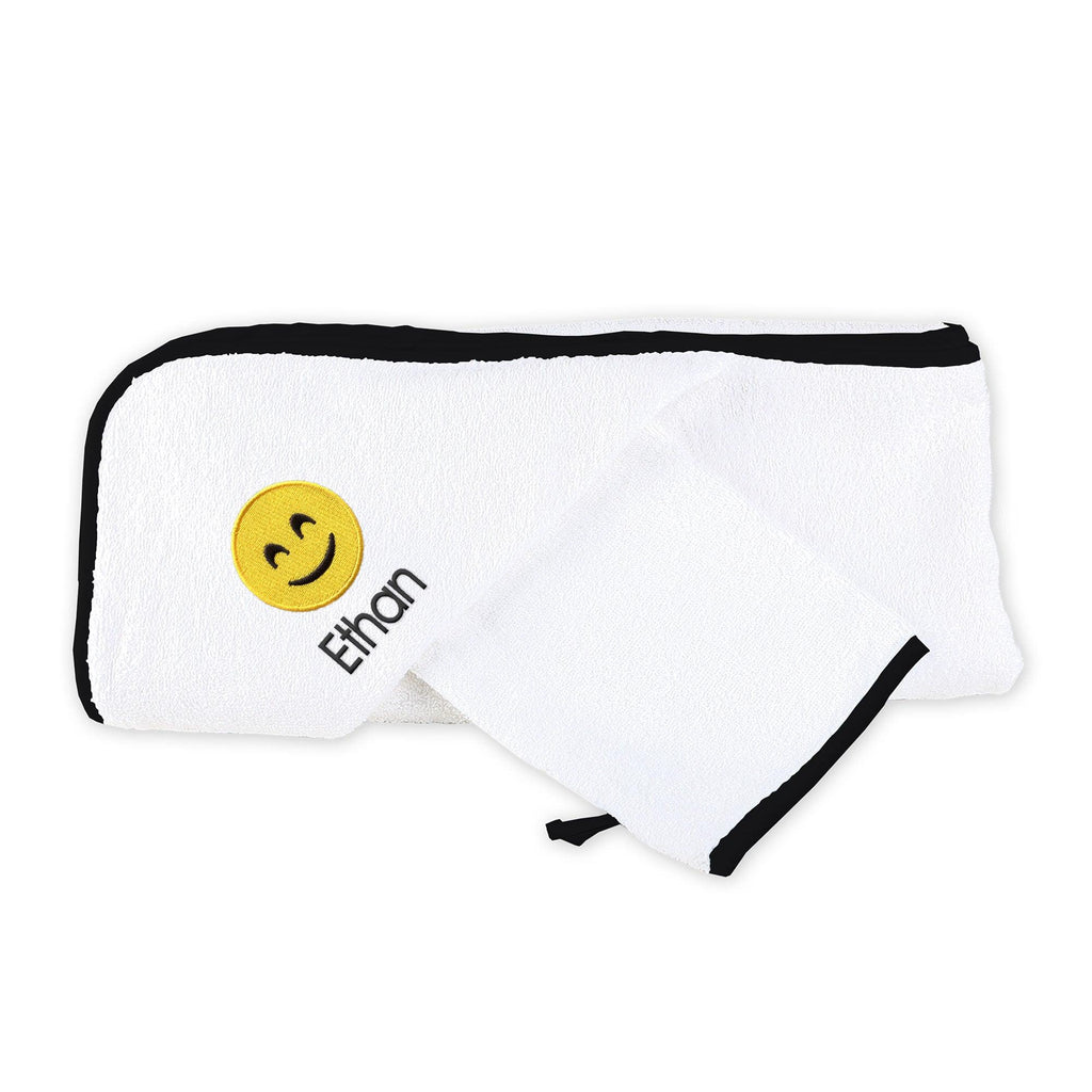 Personalized Smiling Face Smiling Eyes Emoji Hooded Towel Set - Designs by Chad & Jake