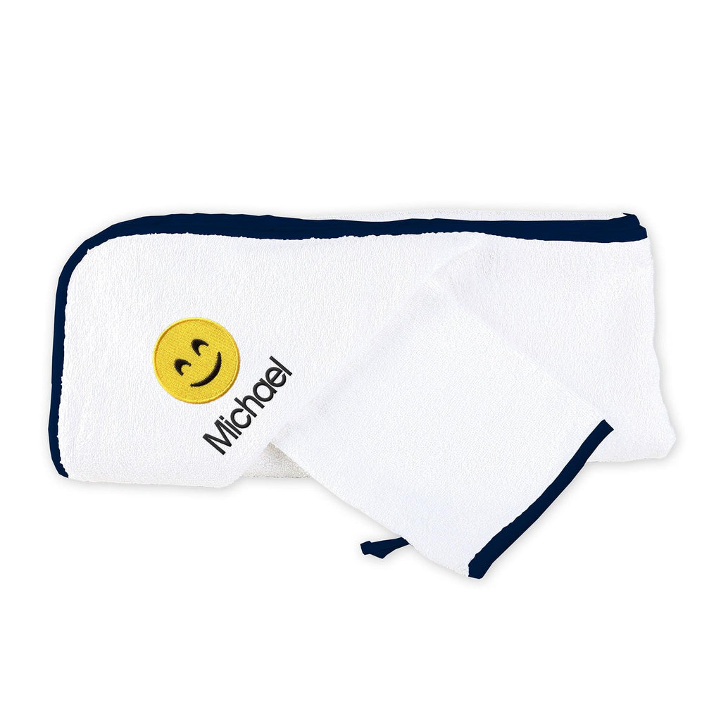 Personalized Smiling Face Smiling Eyes Emoji Hooded Towel Set - Designs by Chad & Jake