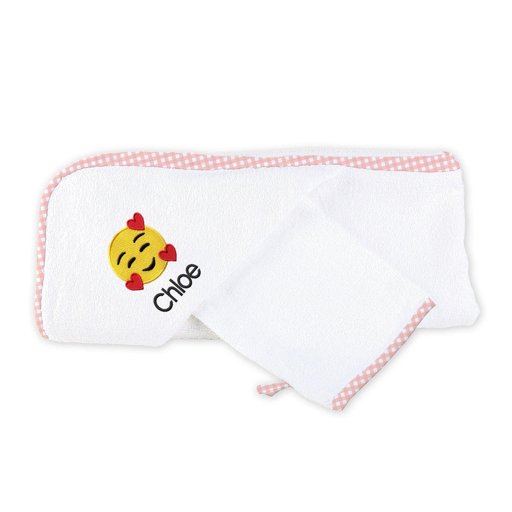 Personalized Smiling Hearts Emoji Hooded Towel Set - Designs by Chad & Jake