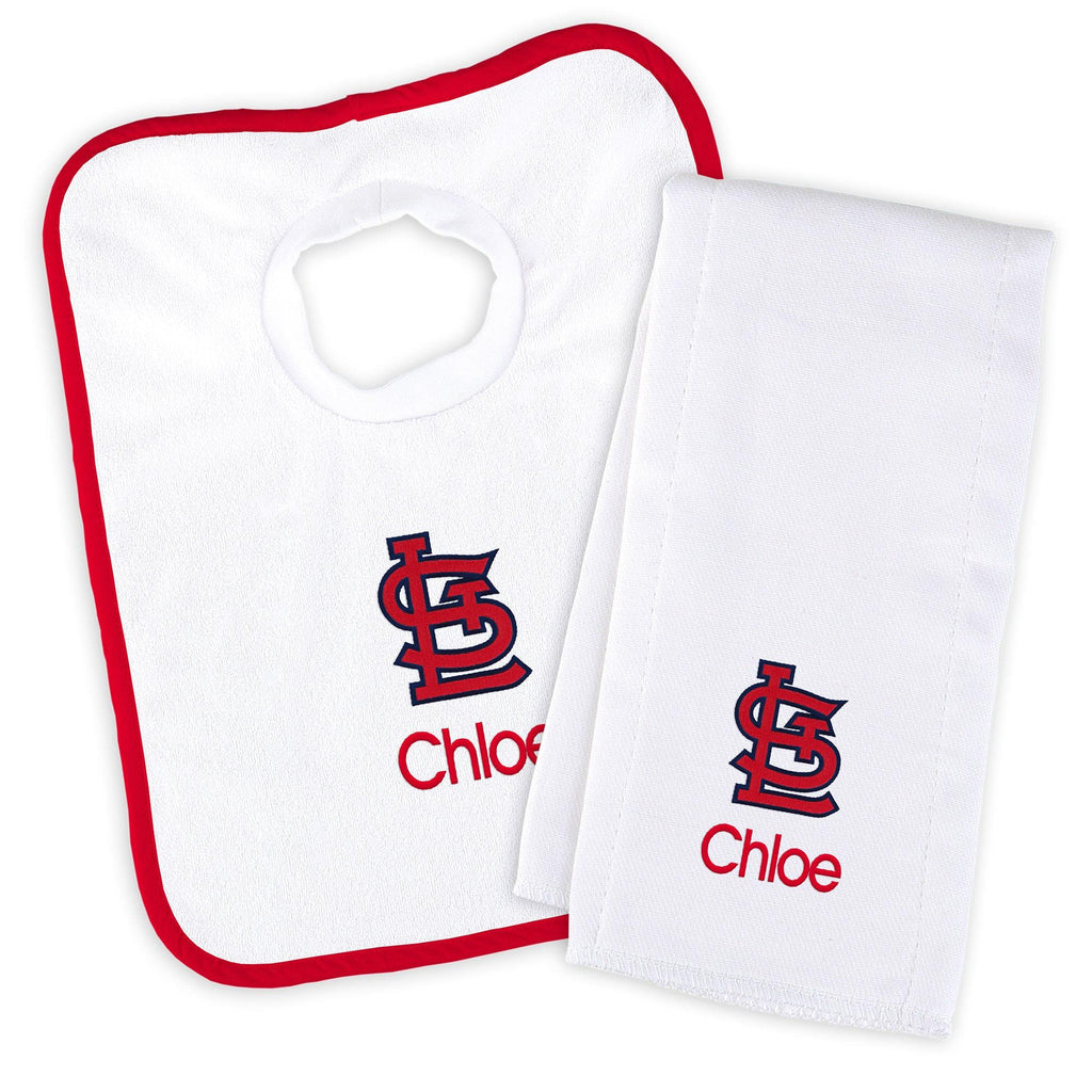 Personalized St. Louis Cardinals Bib & Burp Cloth Set - Designs by Chad & Jake