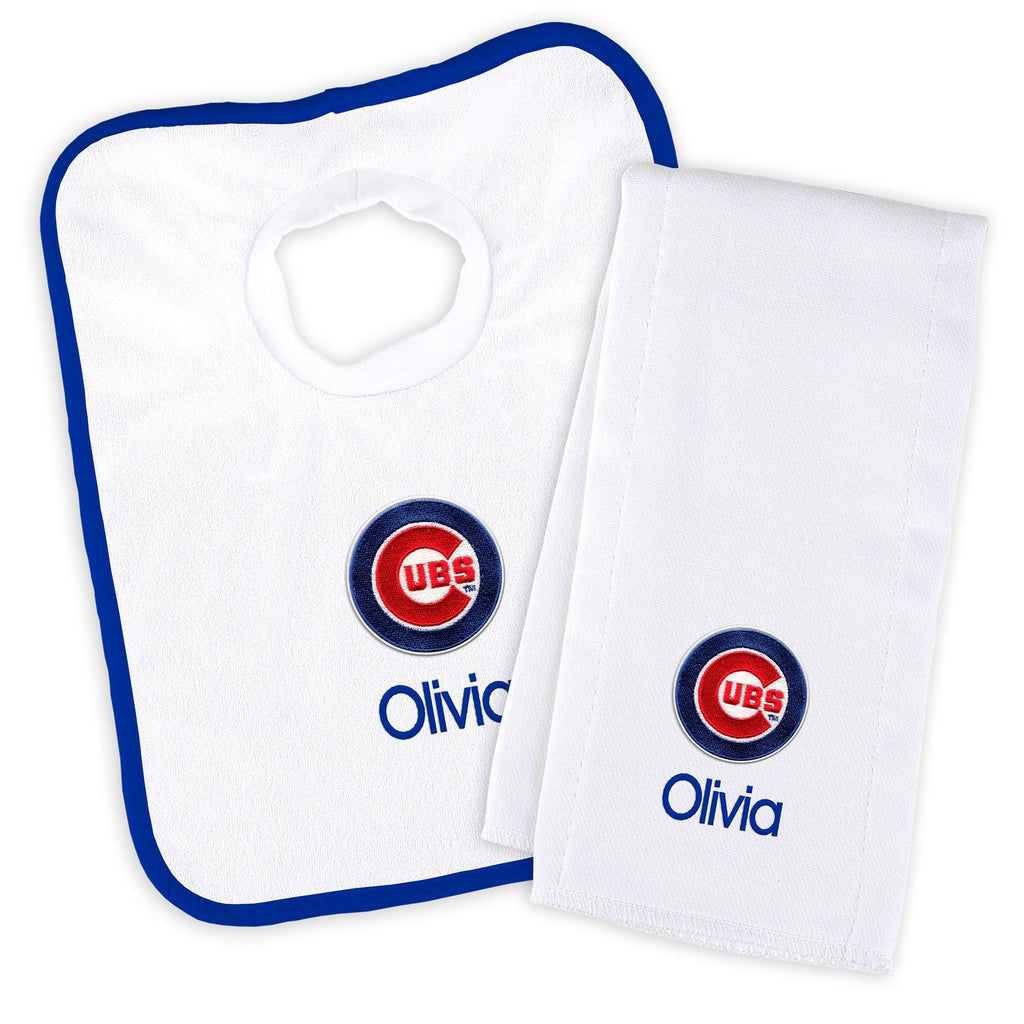 Personalized Chicago Cubs Bib & Burp Cloth Set - Designs by Chad & Jake