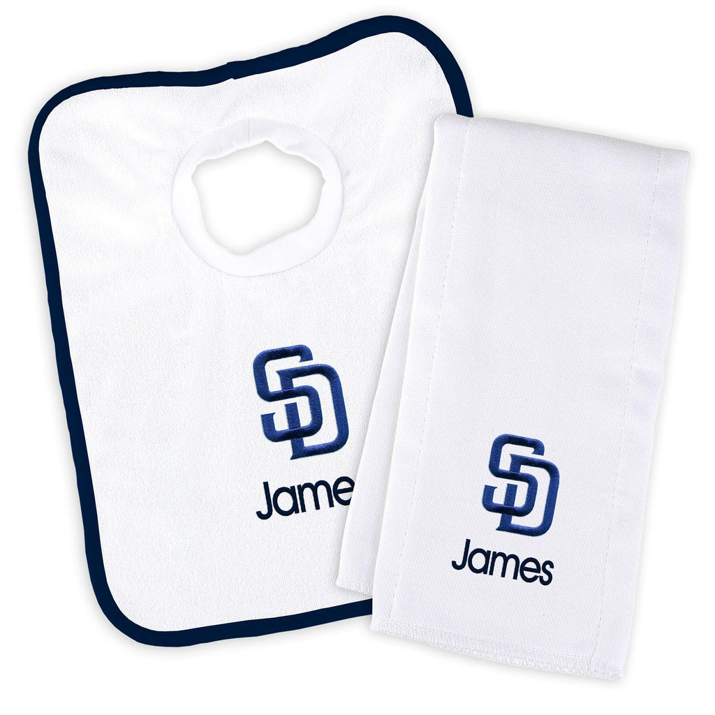 Personalized San Diego Padres Bib & Burp Cloth Set - Designs by Chad & Jake