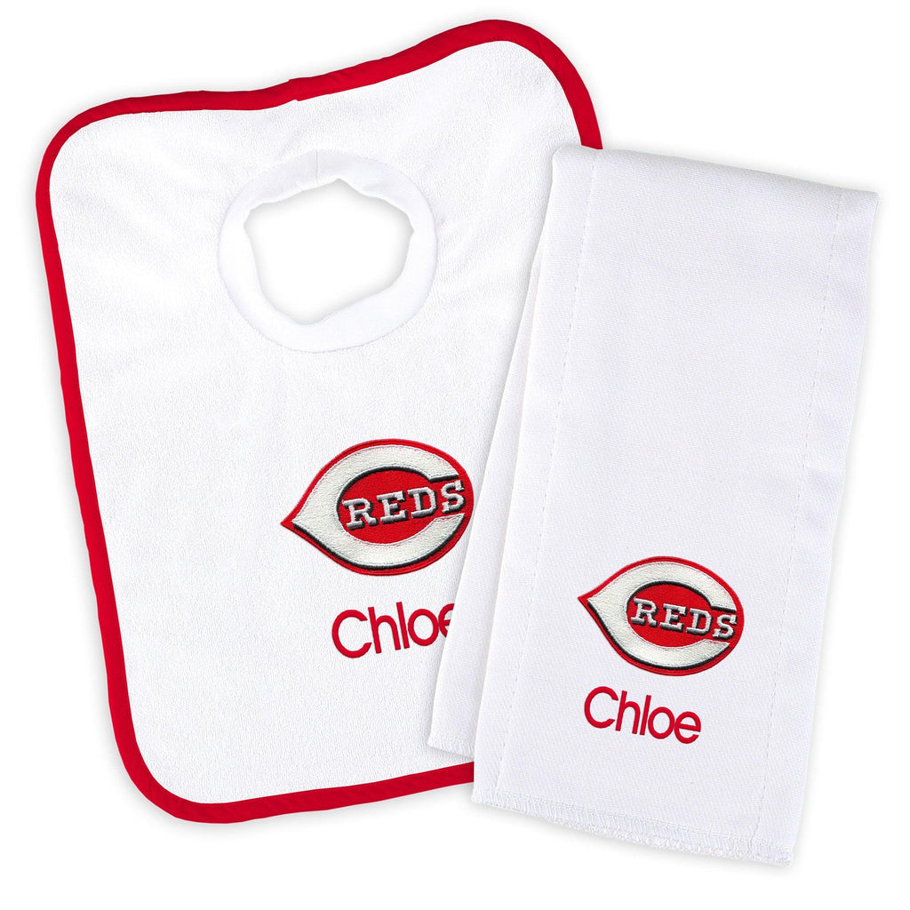 Personalized Cincinnati Reds Bib & Burp Cloth Set - Designs by Chad & Jake