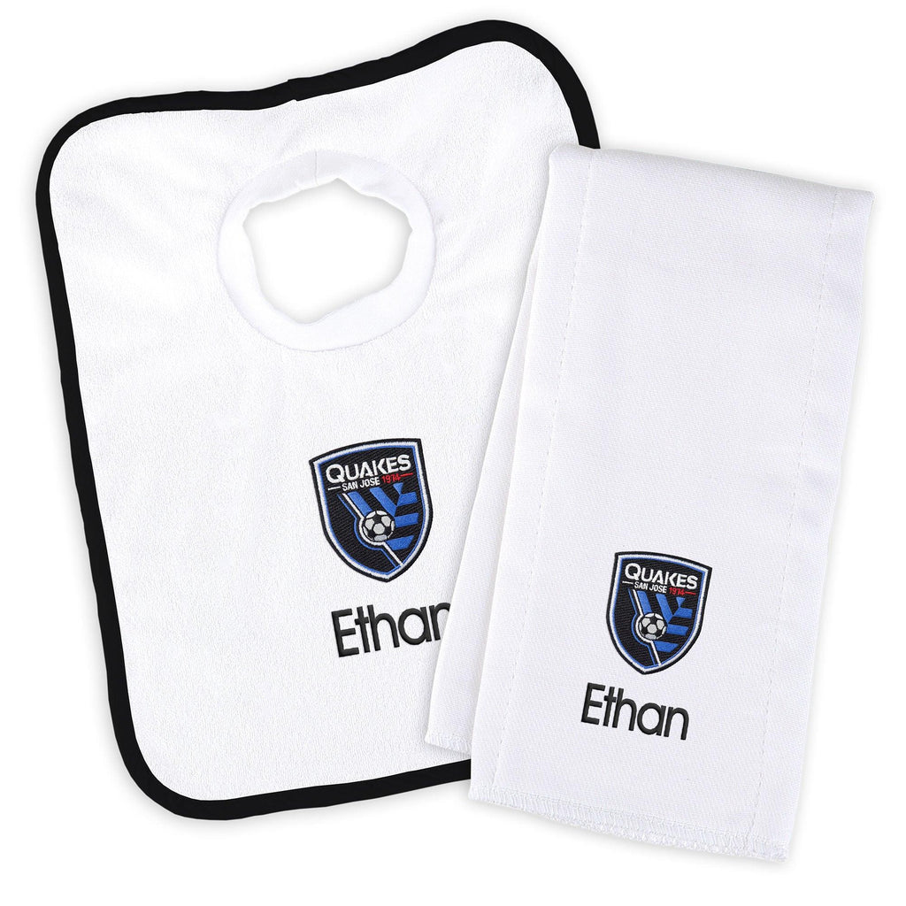 Personalized San Jose Earthquakes Bib and Burp Cloth Set - Designs by Chad & Jake
