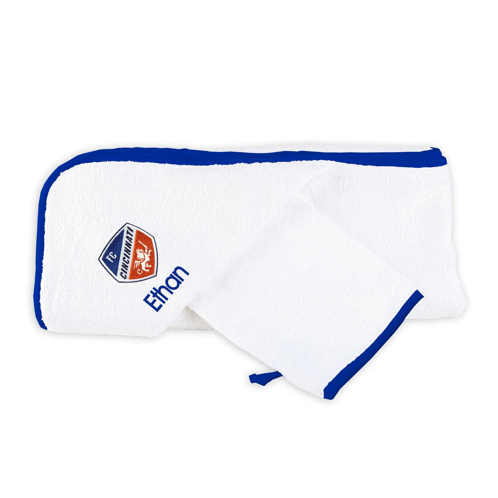Personalized FC Cincinnati Hooded Towel and Wash Mitt Set - Designs by Chad & Jake