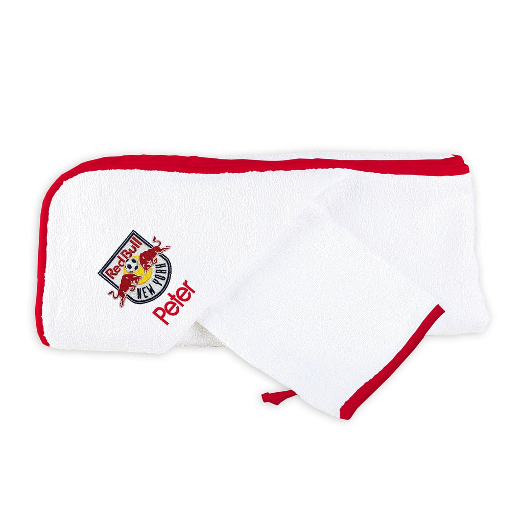 Personalized New York Red Bulls Hooded Towel and Wash Mitt Set - Designs by Chad & Jake