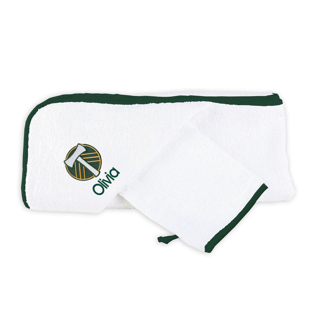 Personalized Portland Timbers Hooded Towel and Wash Mitt Set - Designs by Chad & Jake