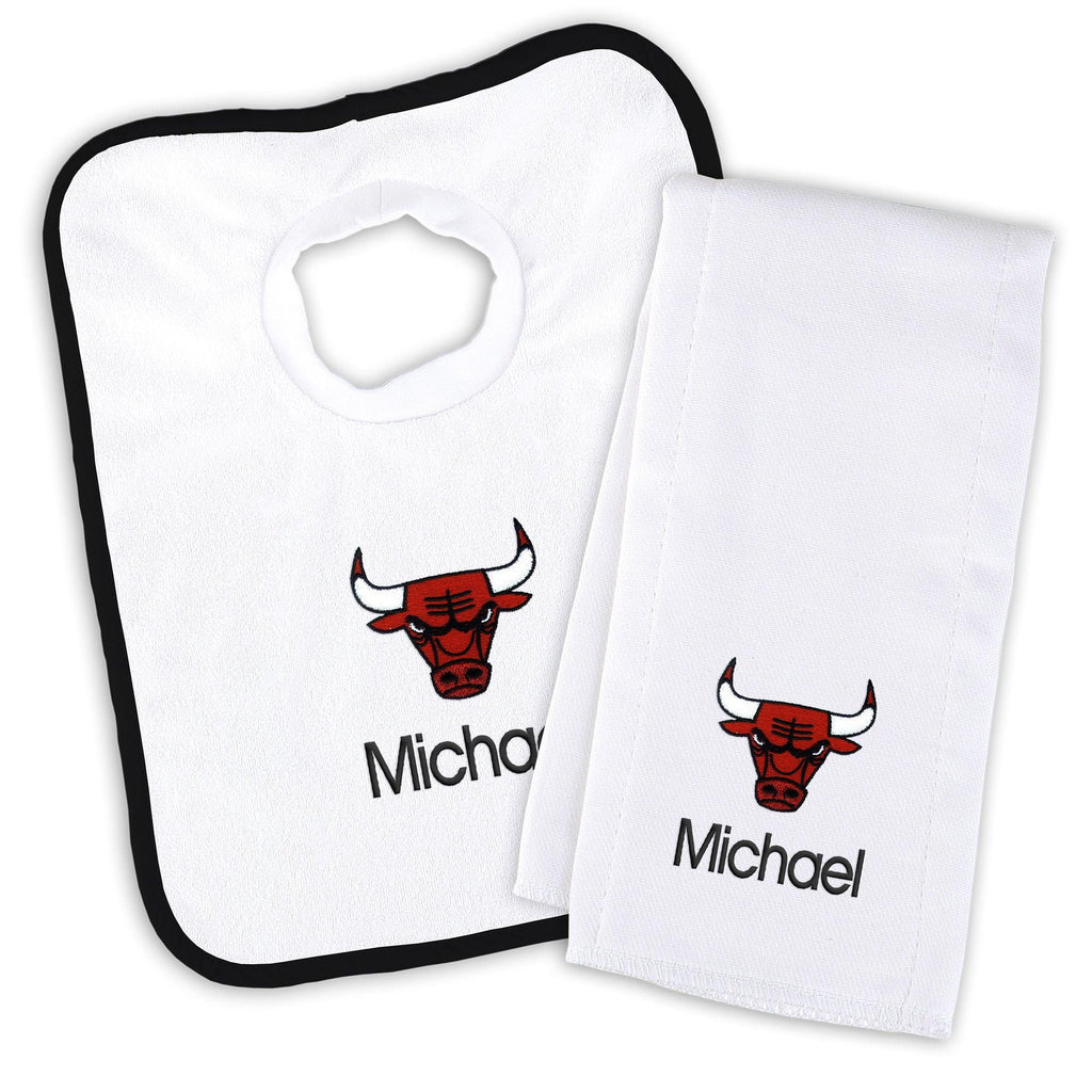 Personalized Chicago Bulls Bib and Burp Cloth Set - Designs by Chad & Jake