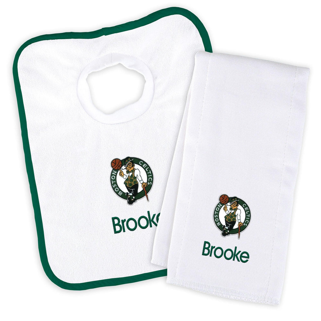 Personalized Boston Celtics Bib and Burp Cloth Set - Designs by Chad & Jake