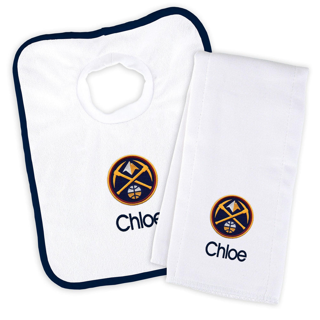 Personalized Denver Nuggets Bib and Burp Cloth Set - Designs by Chad & Jake