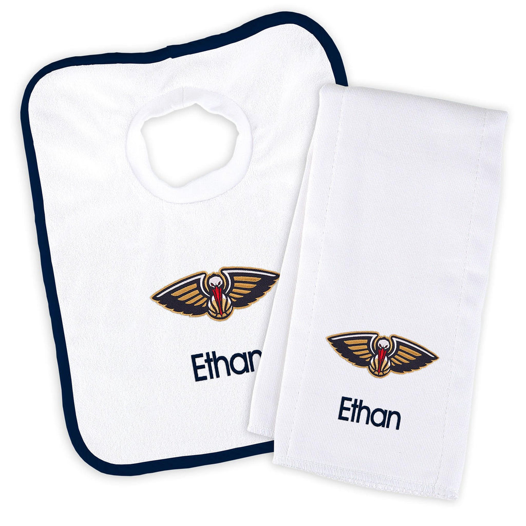 Personalized New Orleans Pelicans Bib and Burp Cloth Set - Designs by Chad & Jake
