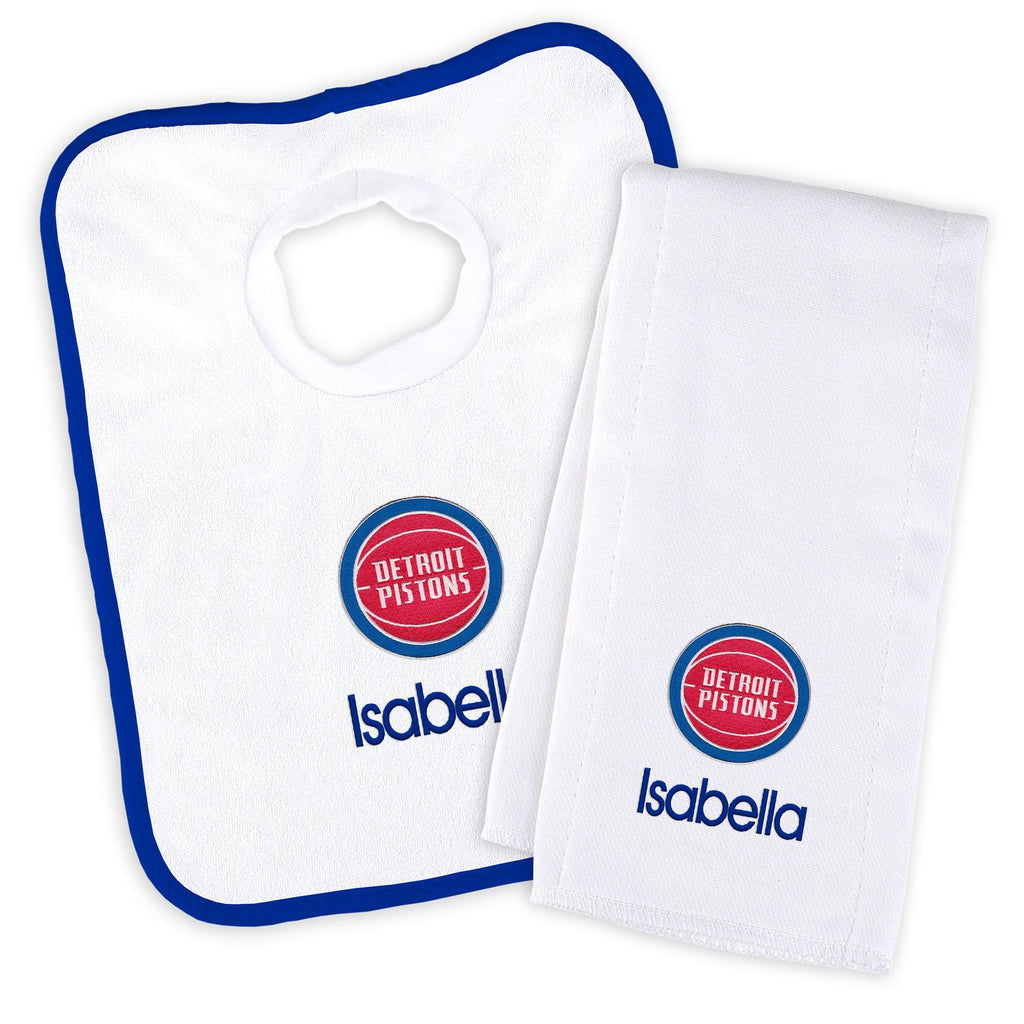 Personalized Detroit Pistons Bib and Burp Cloth Set - Designs by Chad & Jake