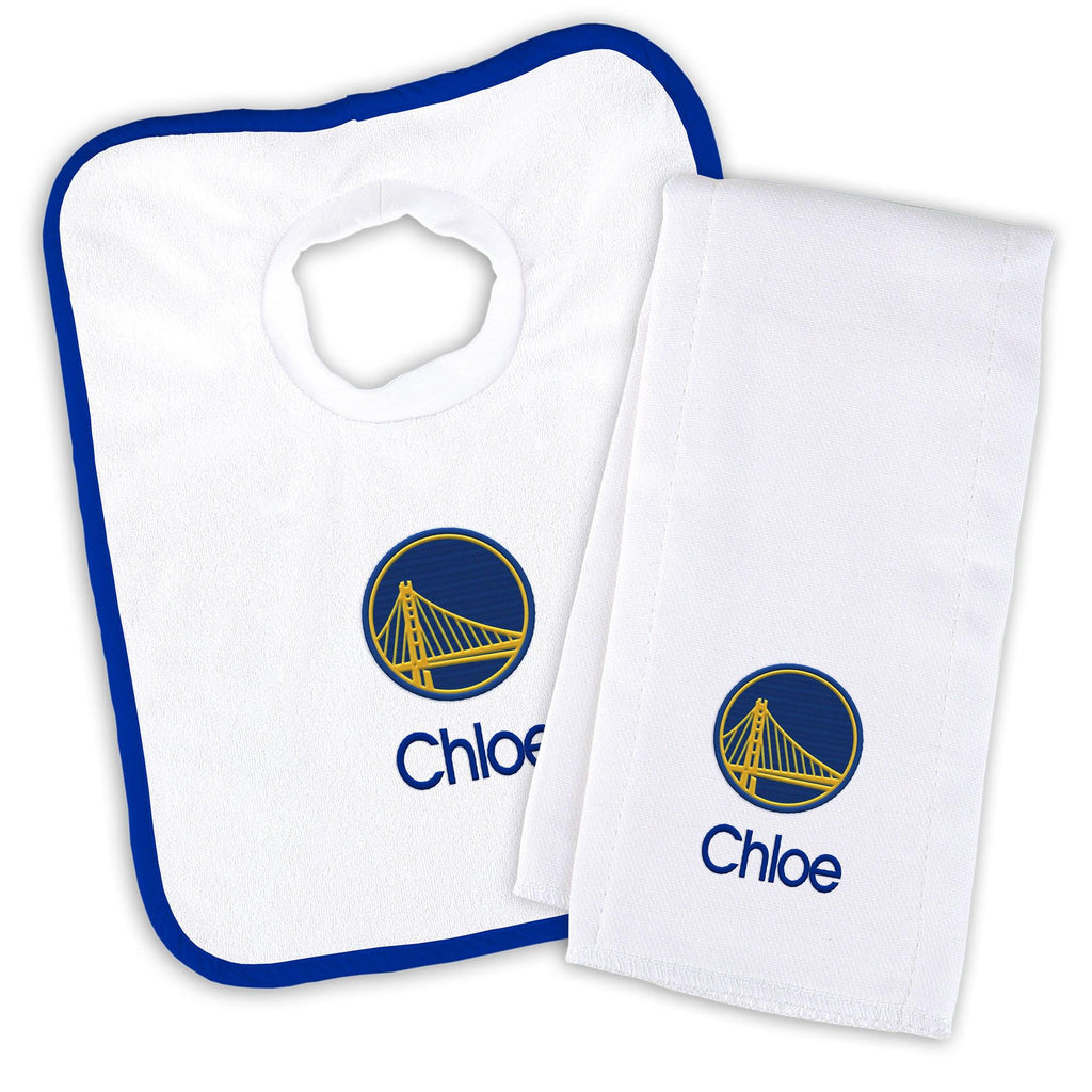 Personalized Golden State Warriors Bib and Burp Cloth Set - Designs by Chad & Jake