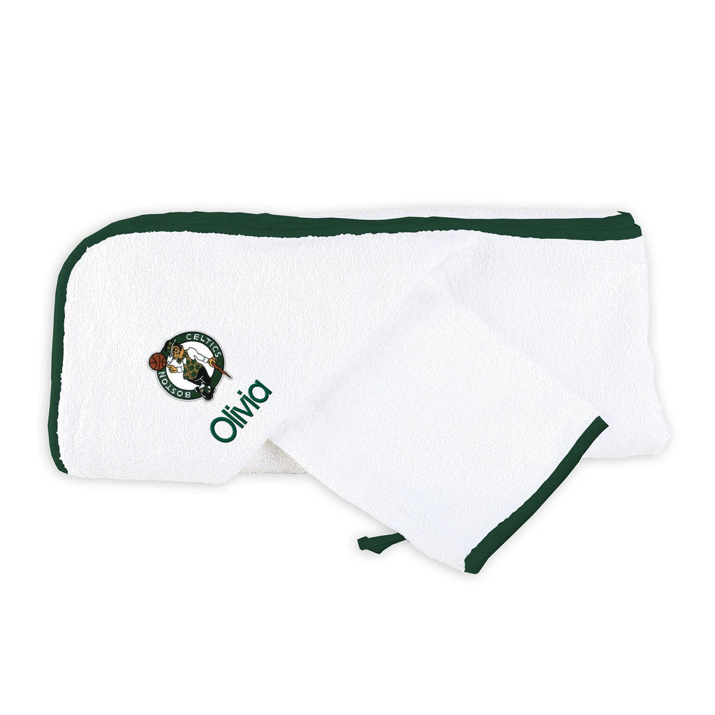 Personalized Boston Celtics Hooded Towel and Wash Mitt Set - Designs by Chad & Jake
