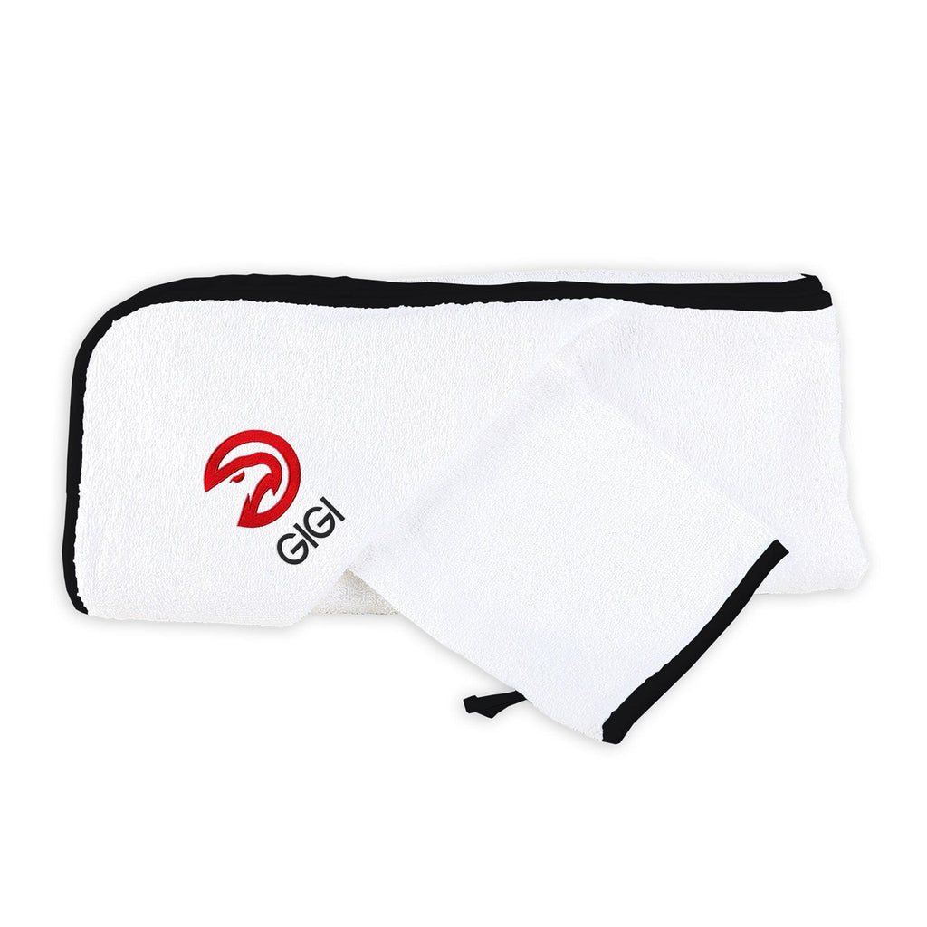 Personalized Atlanta Hawks Hooded Towel and Wash Mitt Set - Designs by Chad & Jake