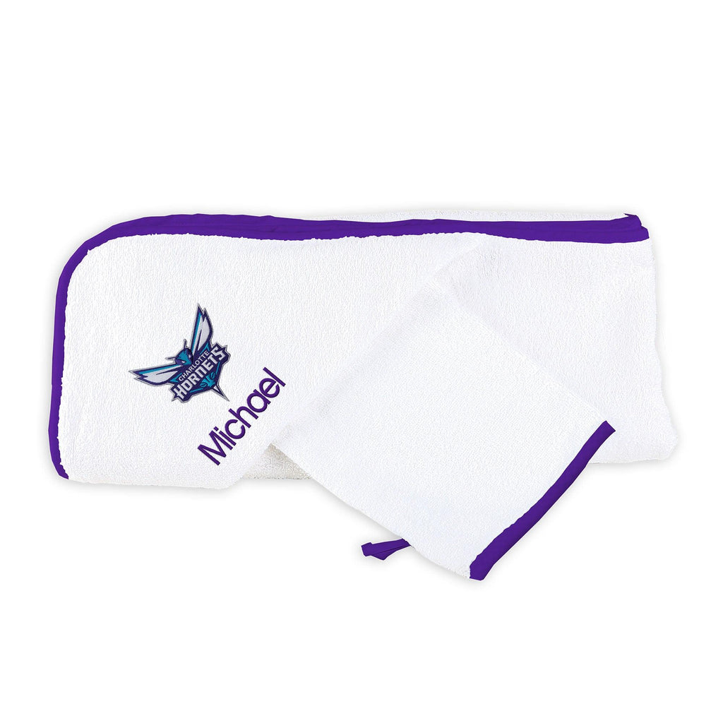 Personalized Charlotte Hornets Hooded Towel and Wash Mitt Set - Designs by Chad & Jake