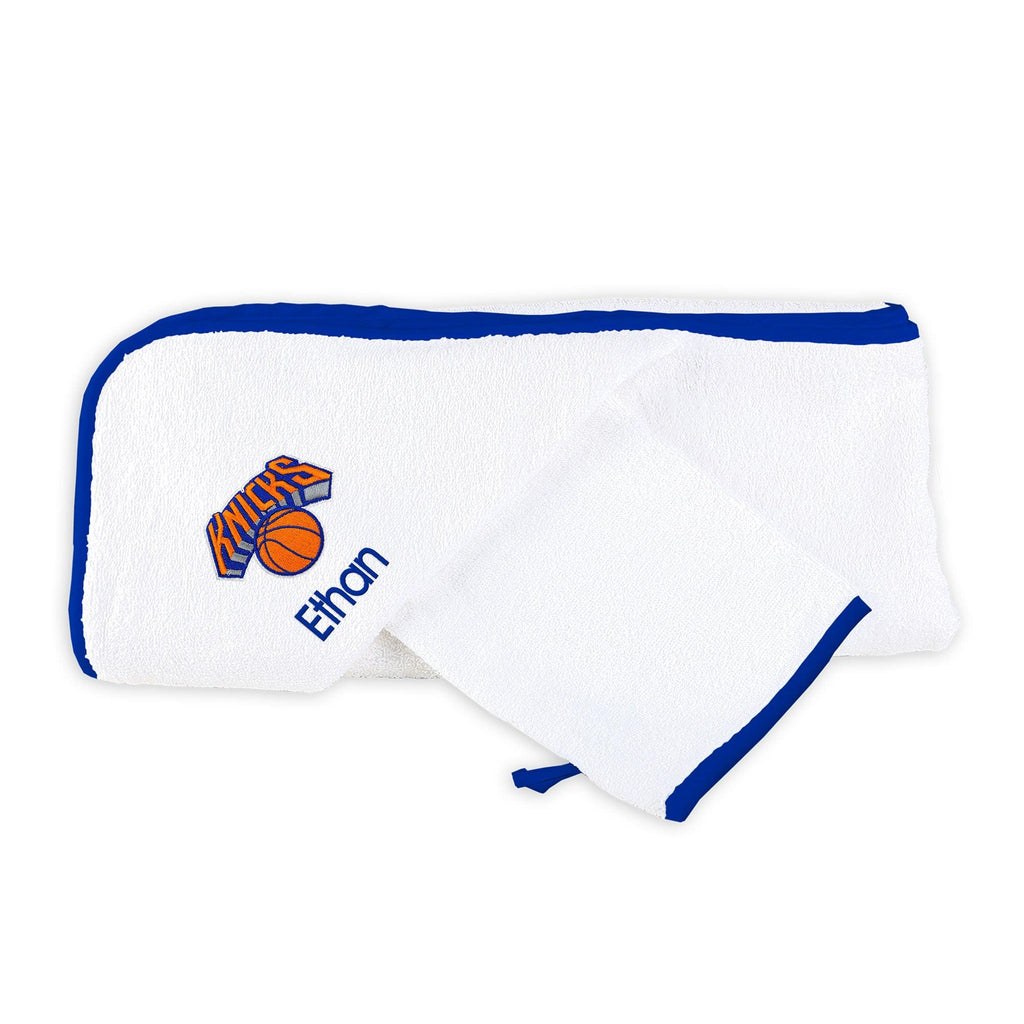 Personalized New York Knicks Hooded Towel and Wash Mitt Set - Designs by Chad & Jake