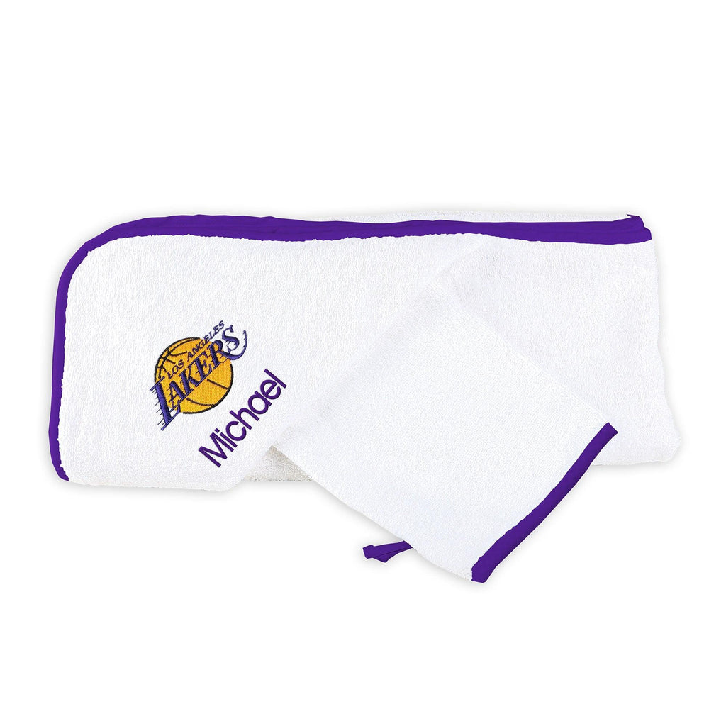 Personalized Los Angeles Lakers Hooded Towel and Wash Mitt Set - Designs by Chad & Jake