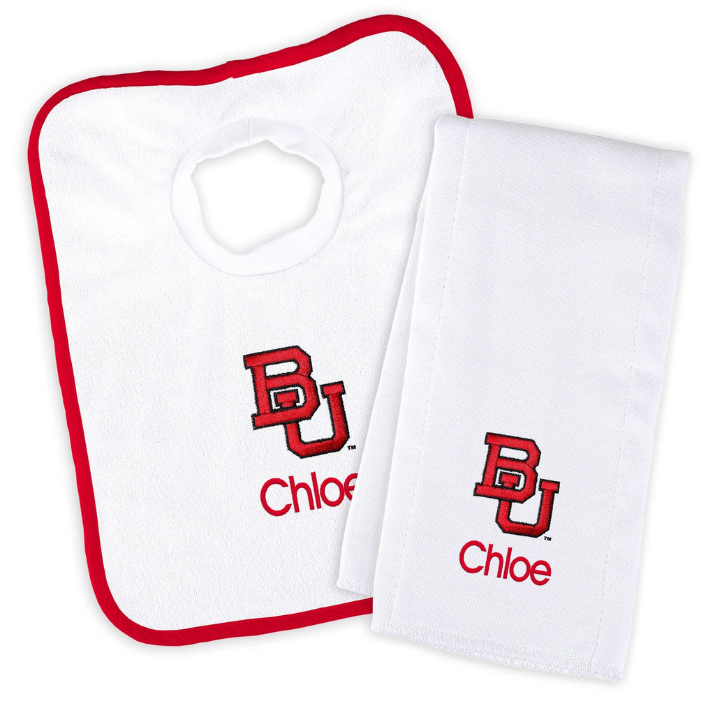 Personalized Boston University Terriers Bib & Burp Cloth Set - Designs by Chad & Jake