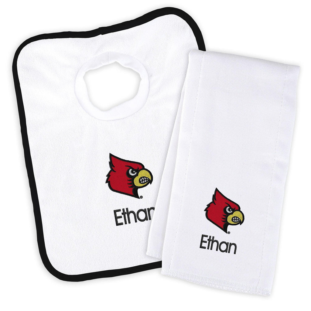 Personalized Louisville Cardinals Bib and Burp Cloth Set - Designs by Chad & Jake