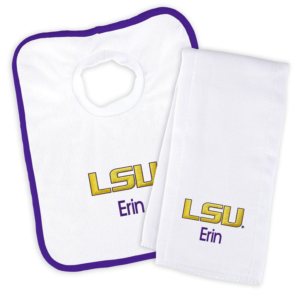 Personalized LSU Tigers Bib & Burp Cloth Set - Designs by Chad & Jake