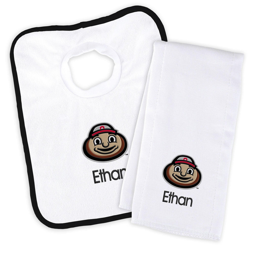 Personalized Ohio State Buckeyes Brutus Bib and Burp Cloth Set - Designs by Chad & Jake