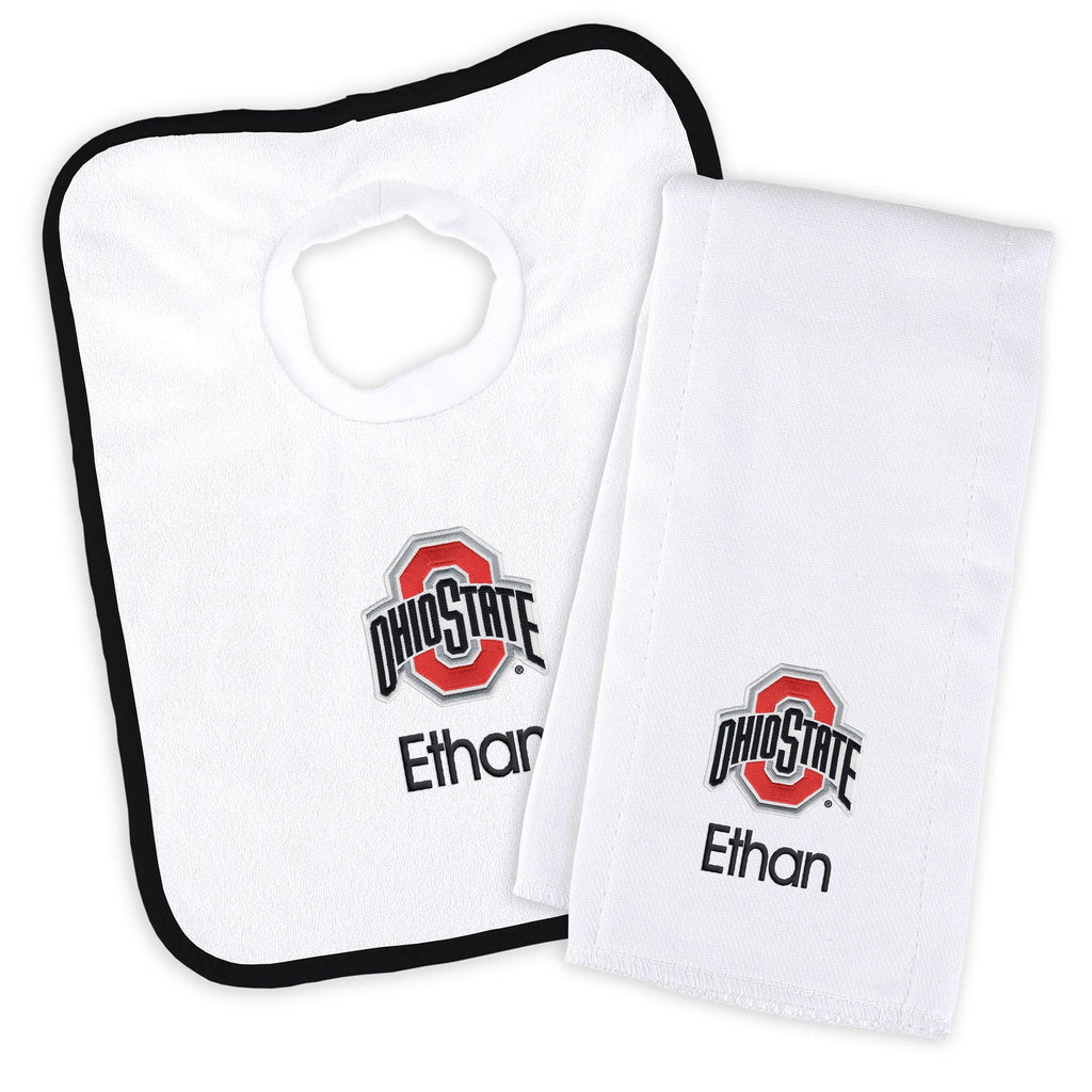 Personalized Ohio State Buckeyes Bib and Burp Cloth Set - Designs by Chad & Jake