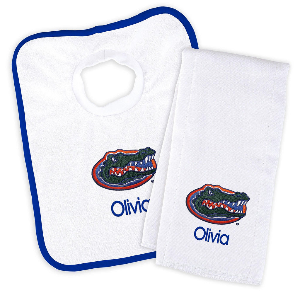 Personalized Florida Gators Bib and Burp Cloth Set - Designs by Chad & Jake