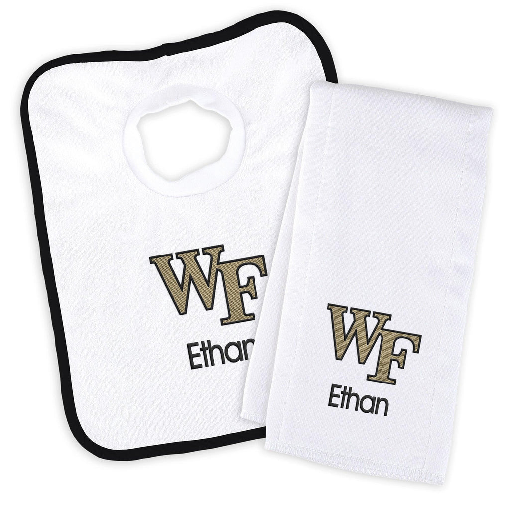 Personalized Wake Forest Demon Deacons Bib and Burp Cloth Set - Designs by Chad & Jake
