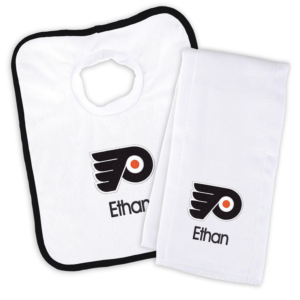 Personalized Philadelphia Flyers Bib & Burp Cloth Set - Designs by Chad & Jake
