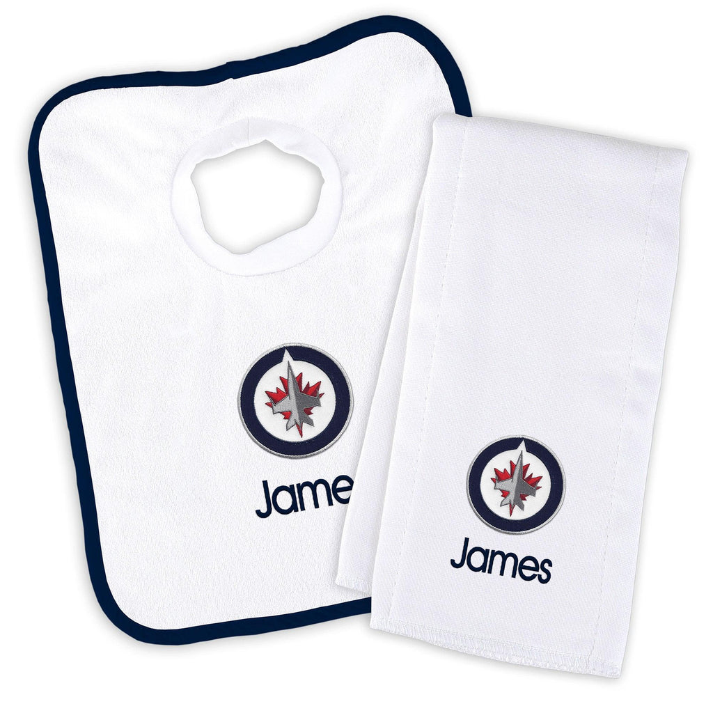 Personalized Winnipeg Jets Bib & Burp Cloth Set - Designs by Chad & Jake