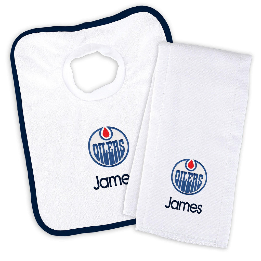 Personalized Edmonton Oilers Bib & Burp Cloth Set - Designs by Chad & Jake