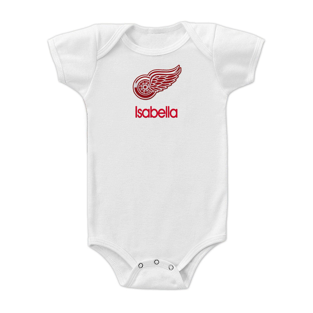 Detroit Red Wings Inspired Personalized Baby One Piece Bib 
